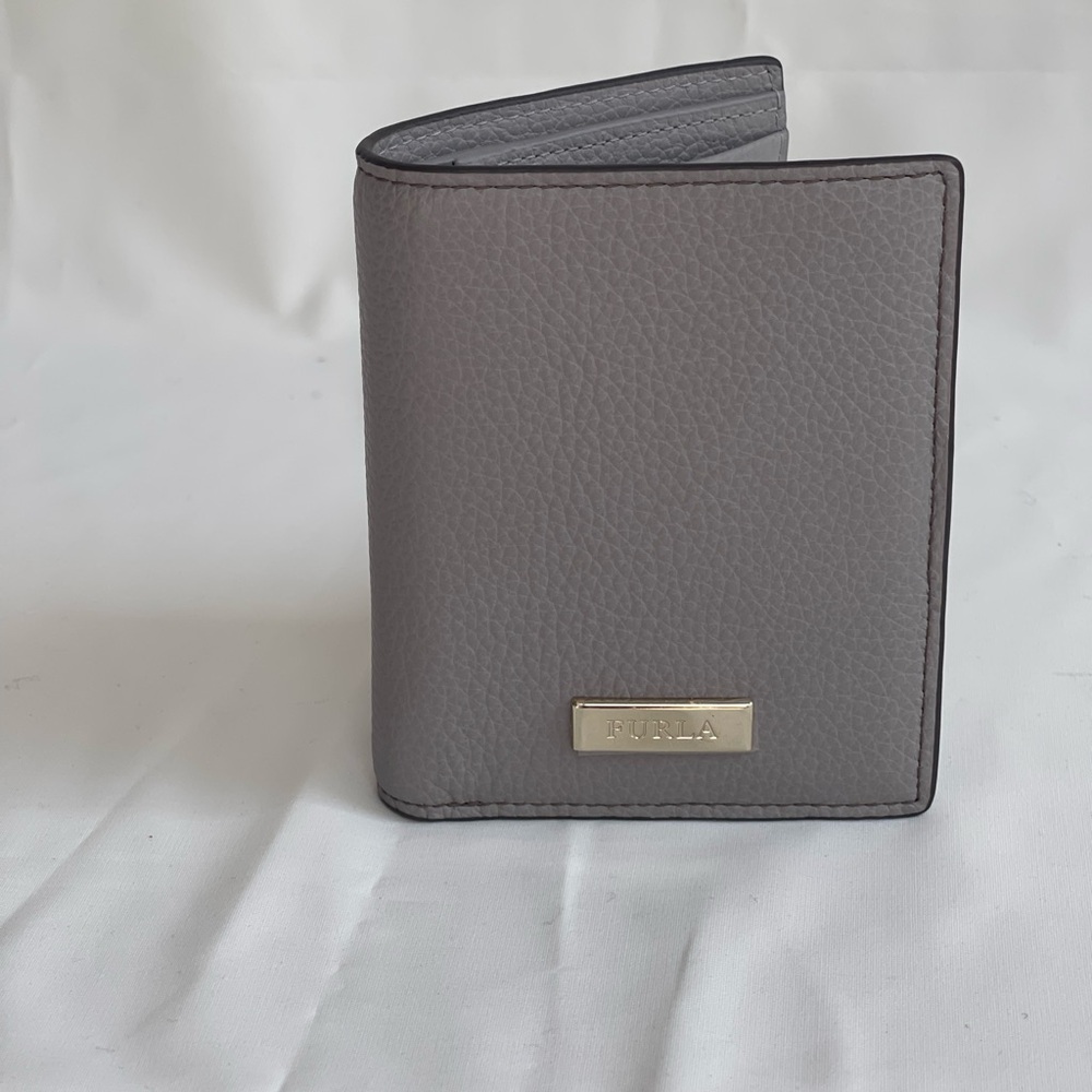 Furla CLASSIC S BI-FOLD Leather Women's Wallet Gray Made in ITALY New